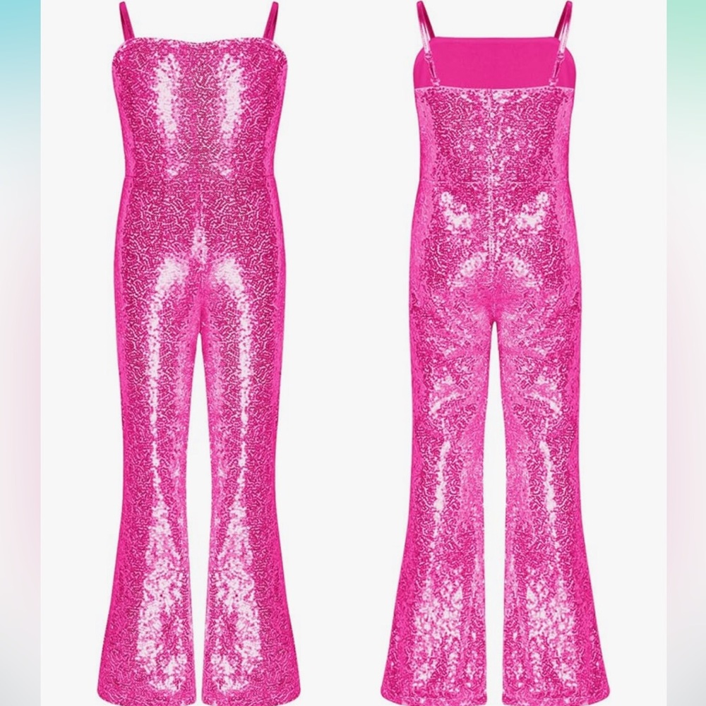 Pink Sequin Sleeveless Jumpsuit for Kids